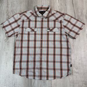 Howler Men's Button-Up Plaid Brown/Blue Snap Button Size M Short Sleeve Casual